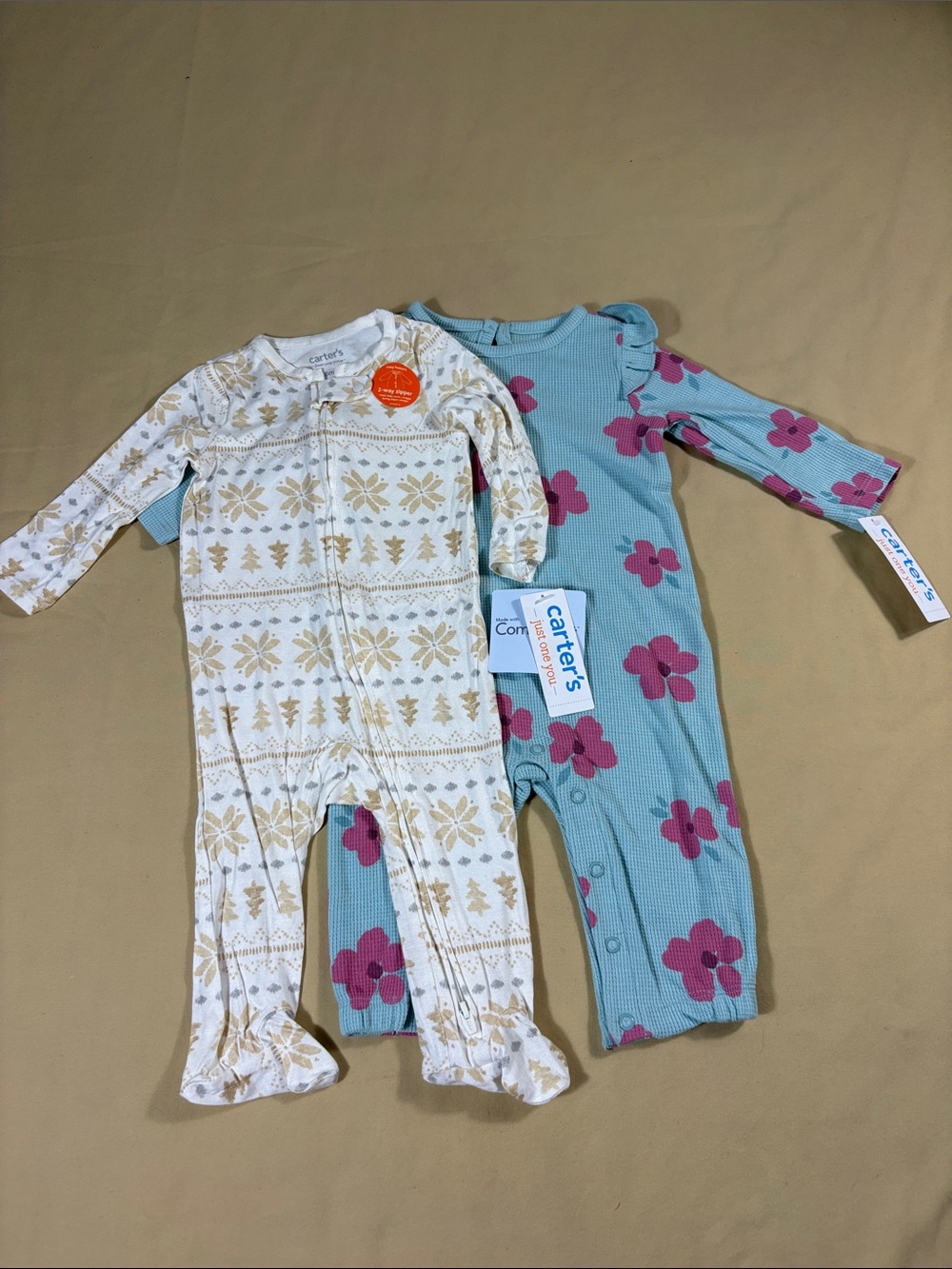 Carters Just One You Baby Sleep Play Pajamas 2 Pack Winter Snowflake Floral NWT